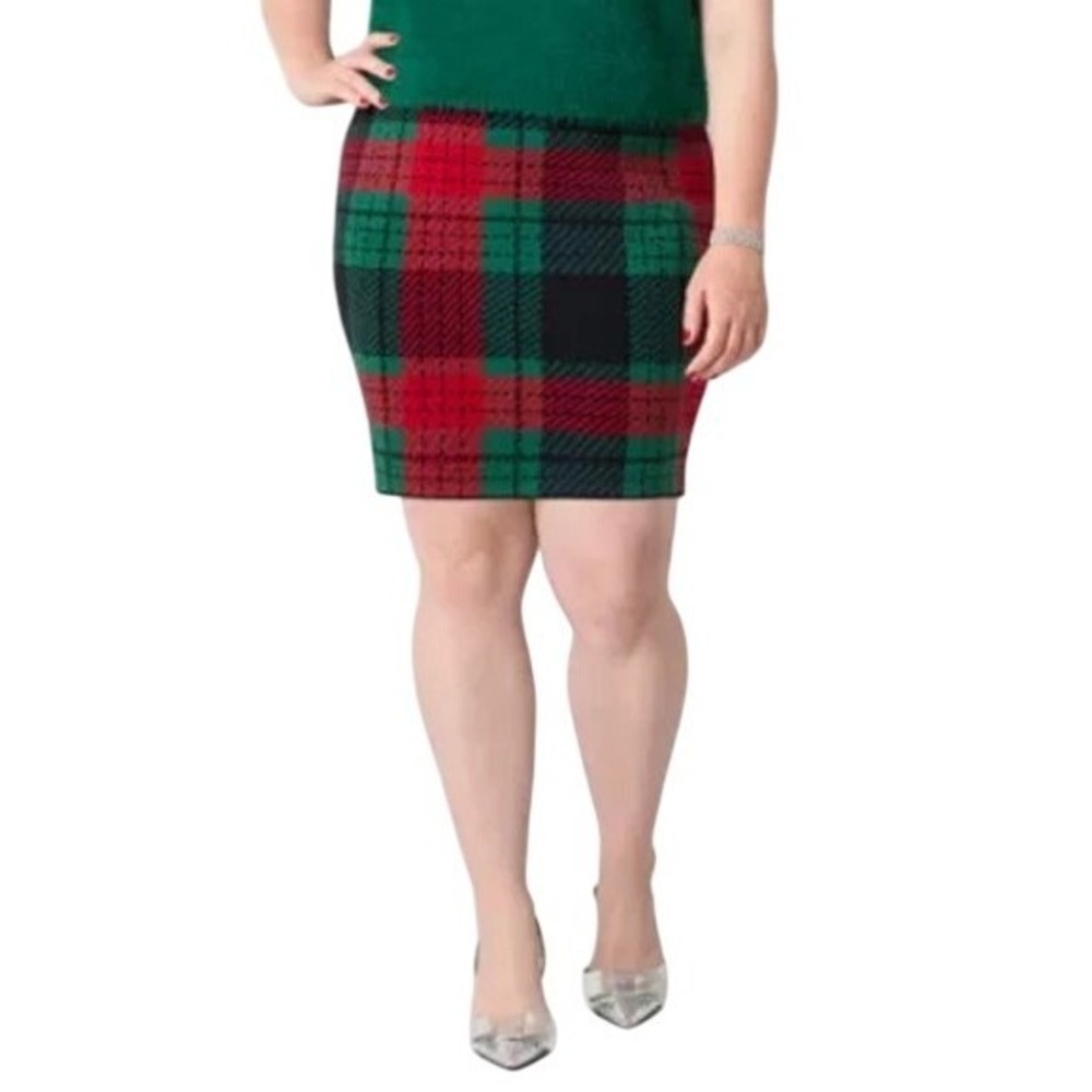 Johnny Wujek Womens Plus Plaid A-Line Mini Skirt Red Green Black Holiday Large - Picture 4 of 6